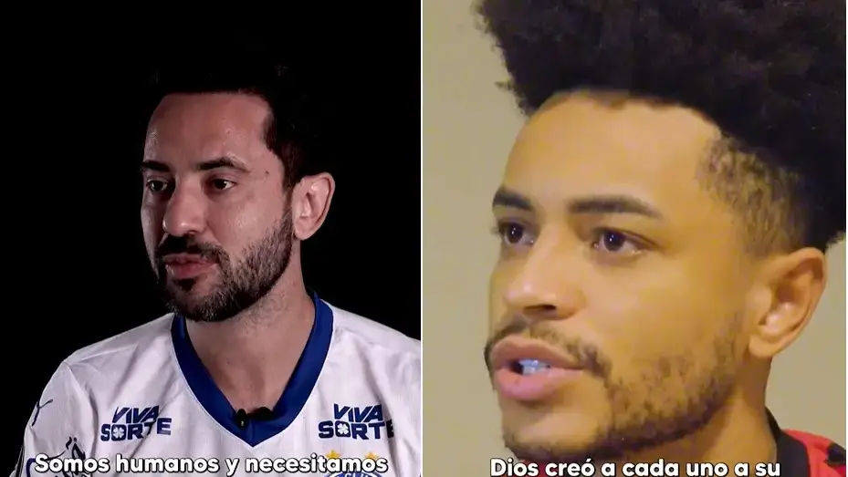 Everton Ribeiro e Matheusinho em campanha da Conmebol contra o racismo