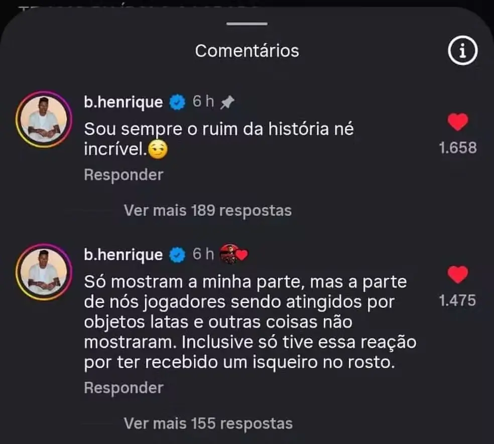 pronunciamento de Bruno Henrique nas redes sociais