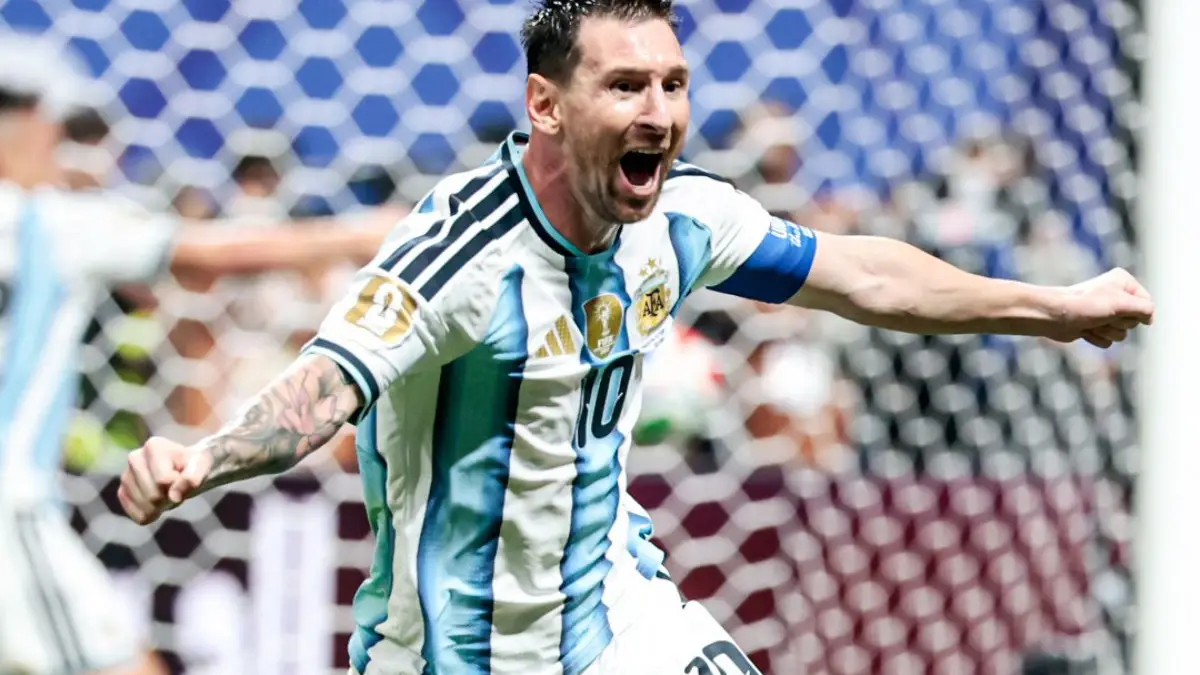 Messi comemorando gol da Argentina na Copa do Mundo 2026
