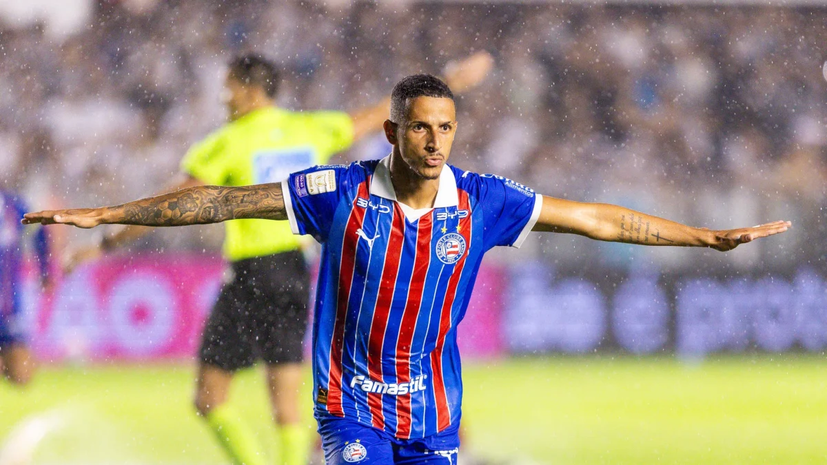 Juba comemora gol pelo Bahia na Vila Belmiro